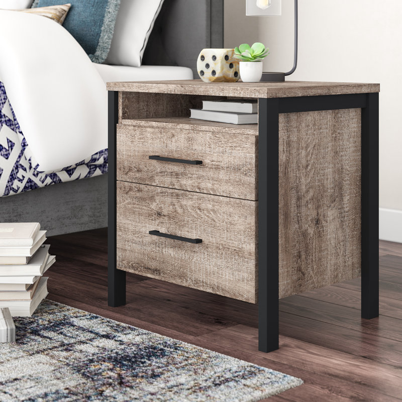South Shore Munich 2 Drawer Nightstand in Weather Oak/Matte Black